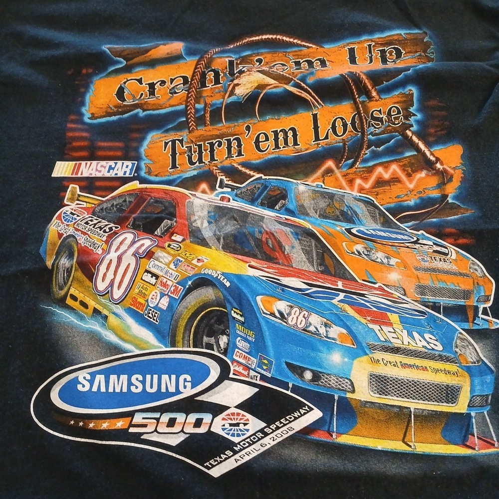 NASCAR‎  2008 Texas Motor Speedway 500 Black T-Shirt Crank em Up Turn em Loose - Picture 7 of 10